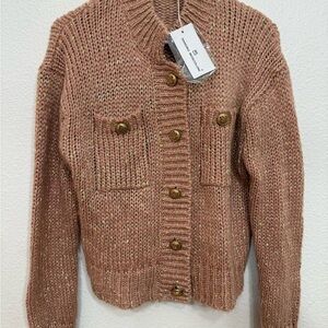 Sandro Moscoloni Pink Knit Cardigan gold-tone Buttons Small Size
